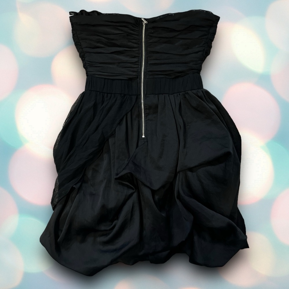 bebe Women’s Y2K Black Strapless Formal Bubble Ruched Tulle Mini Dress Size XS - Picture 4 of 8